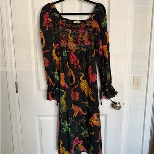 FARM Rio Black Multicolor Long Sleeve Dress